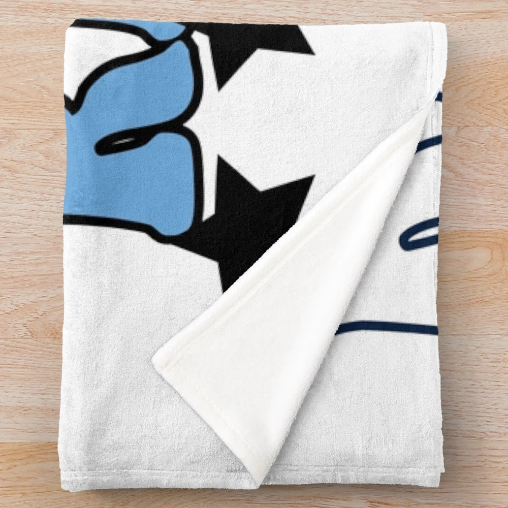 A plush blanket featuring the light blue and dark blue colors of the University of Rhode Island