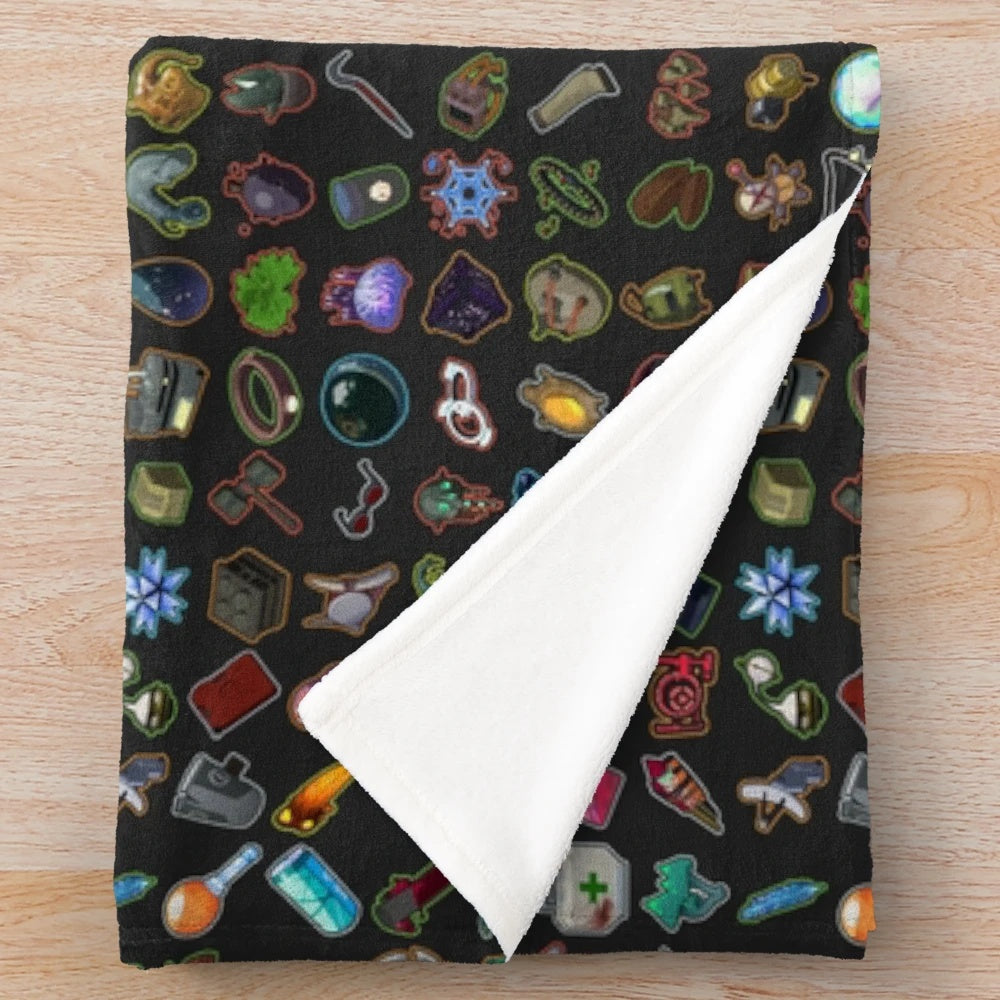 Risk of Rain 2 inspired plush blanket with gaming graphics
