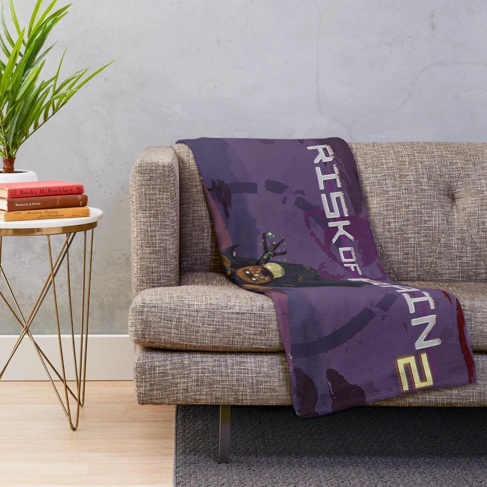 Risk of Rain inspired plush blanket with game-themed design