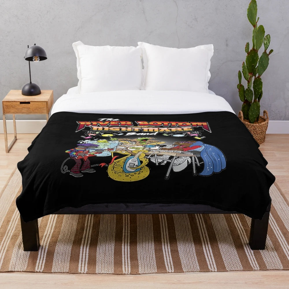 River Bottom Nightmare Band plush blanket featuring cute otters and muppets