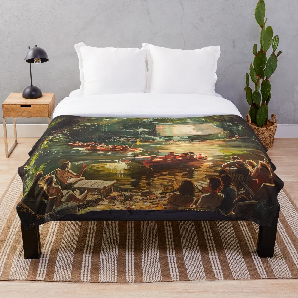 Plush blanket with a cinematic river nature design