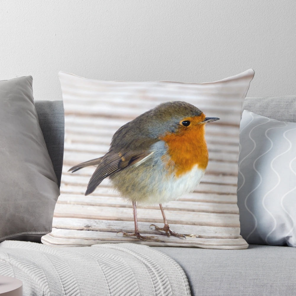 Soft, plush robin bird-themed pillow for Christmas home decor