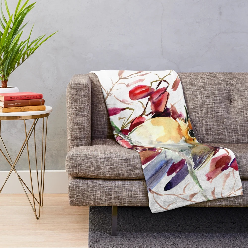 Cozy robin bird plush blanket with watercolor art design