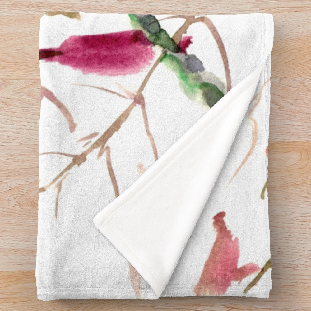 Cozy robin bird plush blanket with watercolor art design