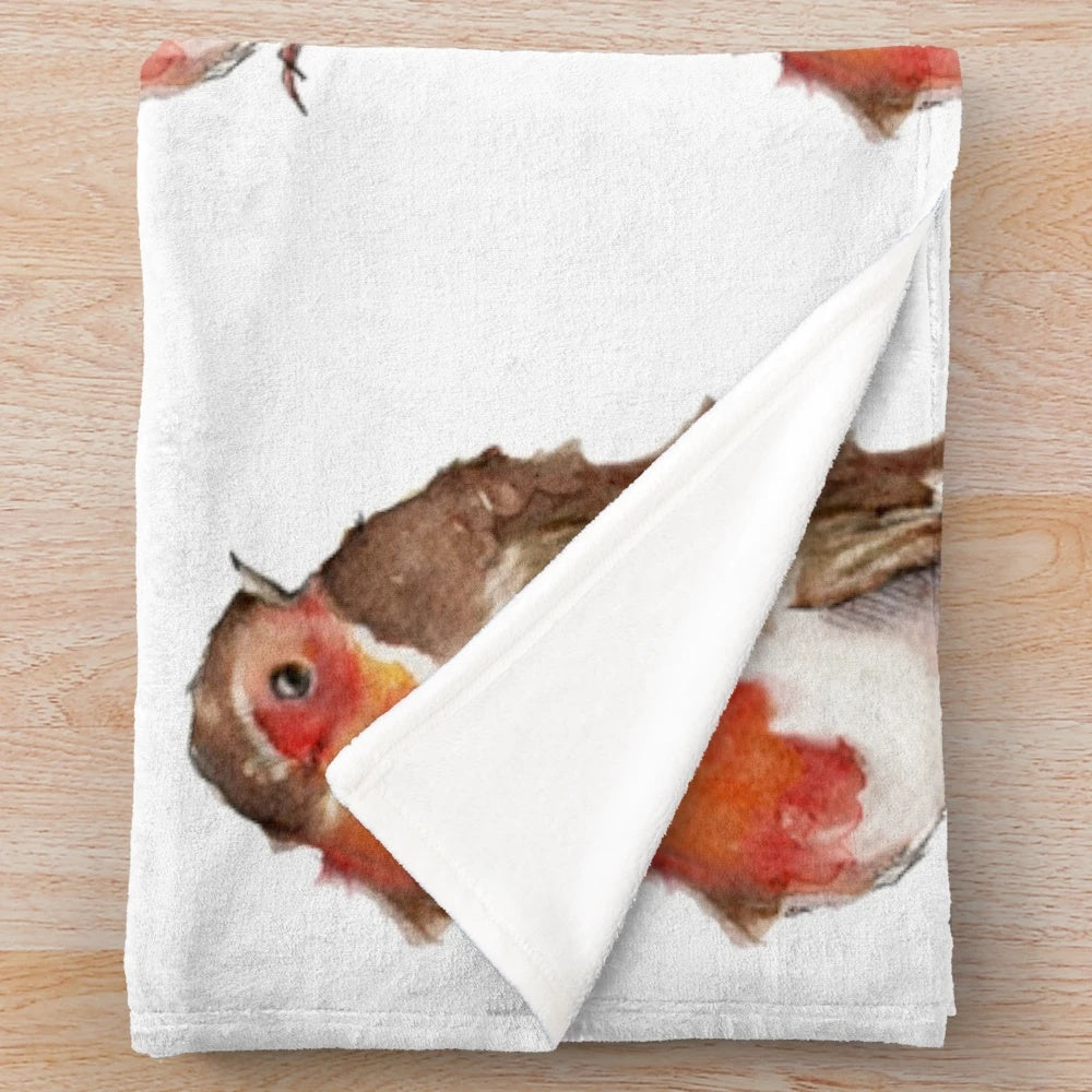 Robin watercolor design on a soft, plush blanket