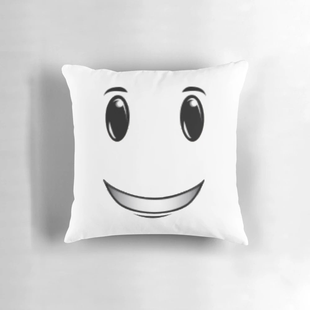Soft, plush pillow with a winning smile face inspired by the Roblox game and meme culture.