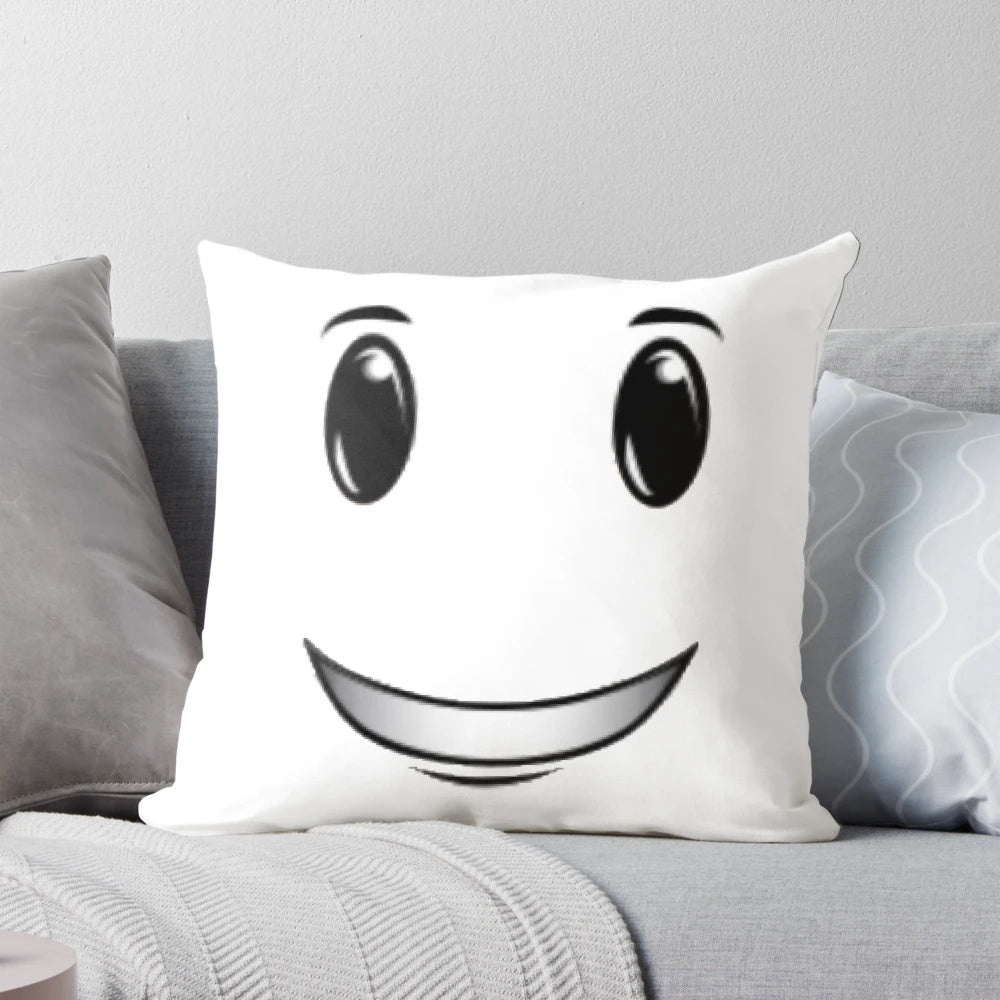Soft, plush pillow with a winning smile face inspired by the Roblox game and meme culture.