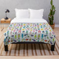 Robots in Space - grey - fun Robot pattern Plush Blanket