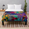 Soft and snuggly plush blanket featuring a rock band design for music lovers
