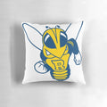 ROCKY University of Rochester logo printed on a plush and comfortable pillow