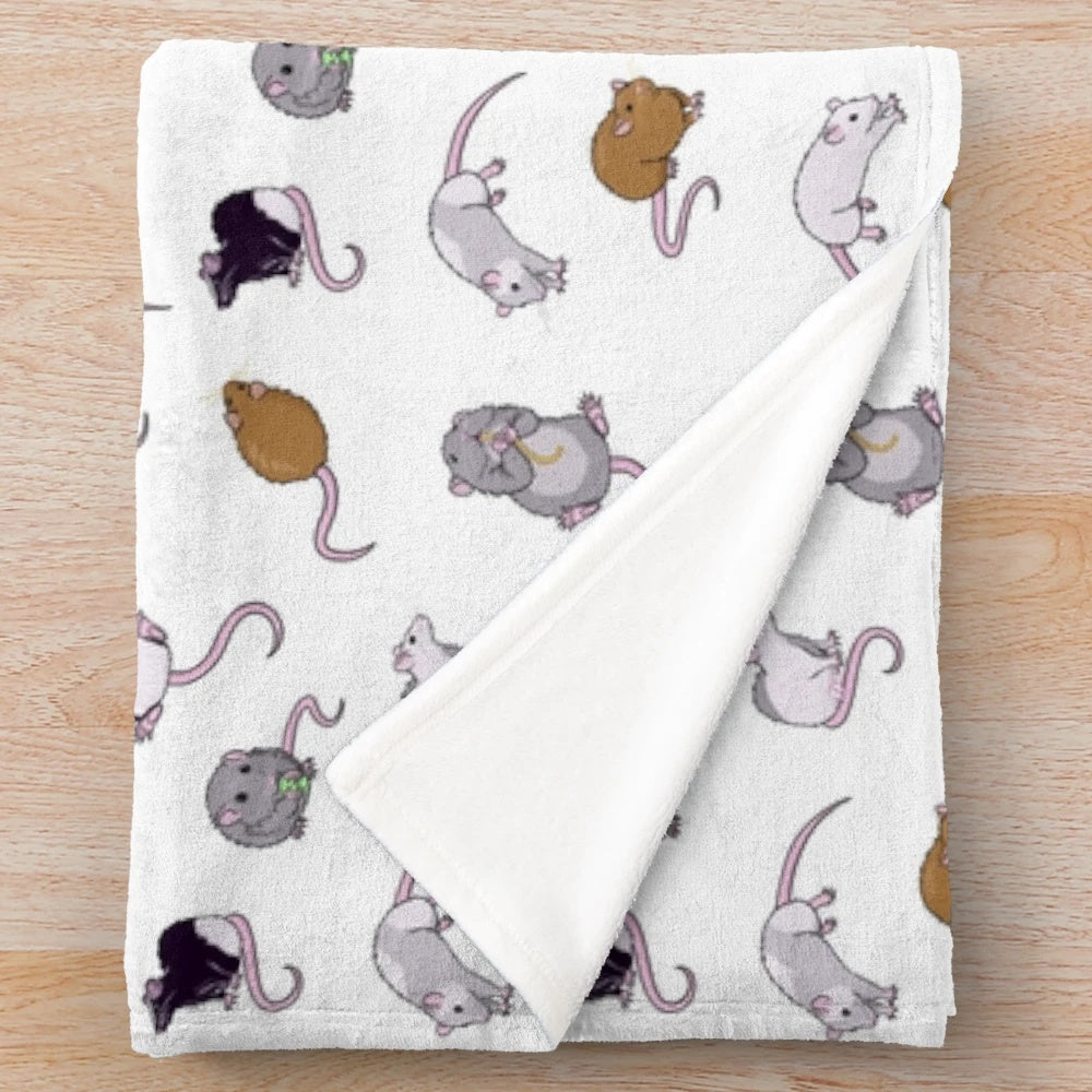 Plush blanket with cartoon rats and mice design