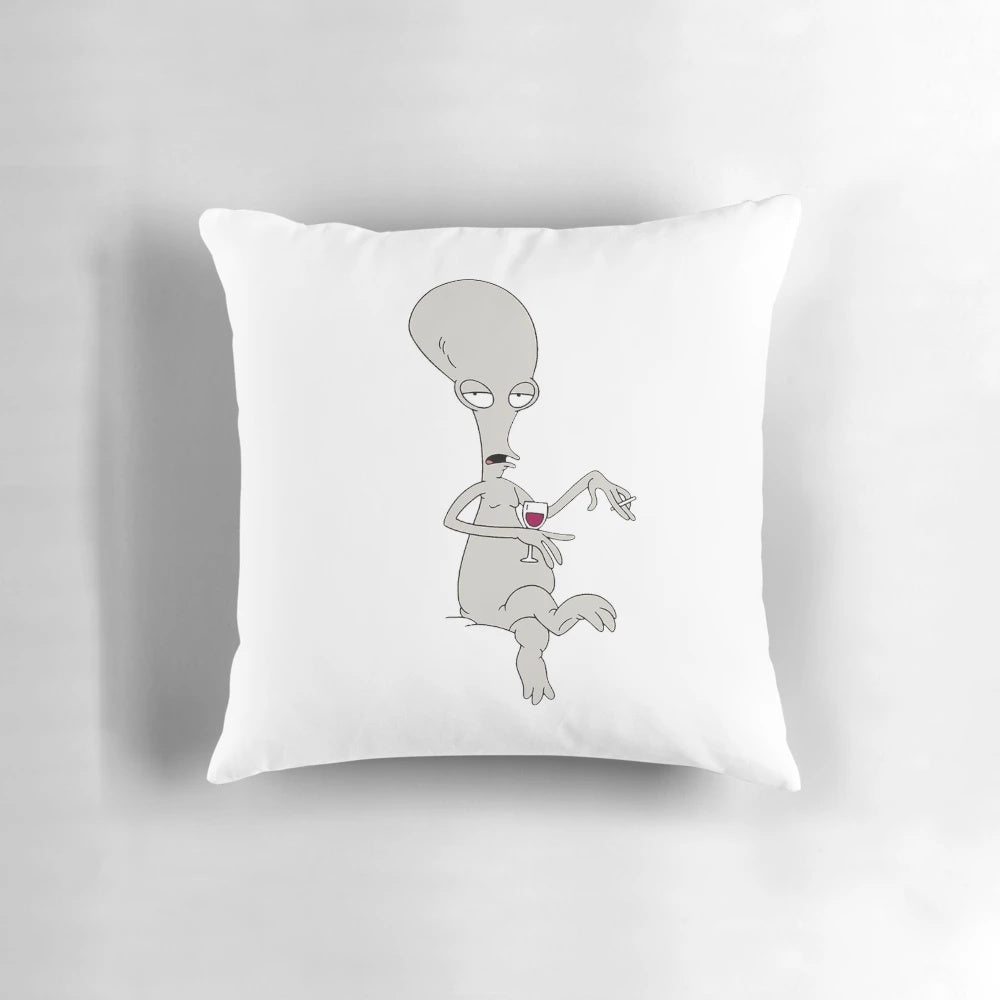 Soft, comfortable pillow featuring the beloved extraterrestrial character Roger from the popular American Dad cartoon series.