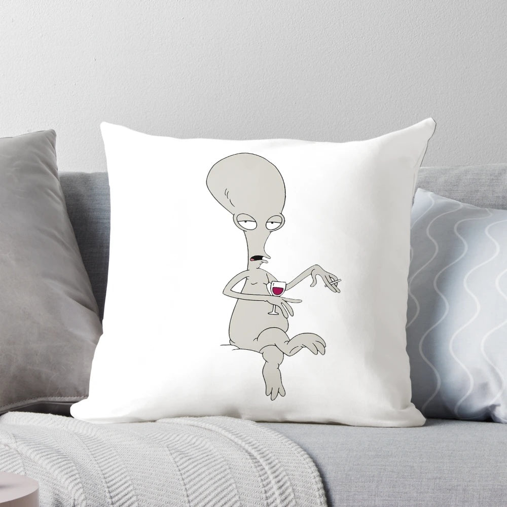 Soft, comfortable pillow featuring the beloved extraterrestrial character Roger from the popular American Dad cartoon series.