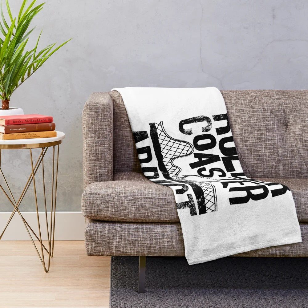Soft, plush rollercoaster-themed blanket for roller coaster enthusiasts