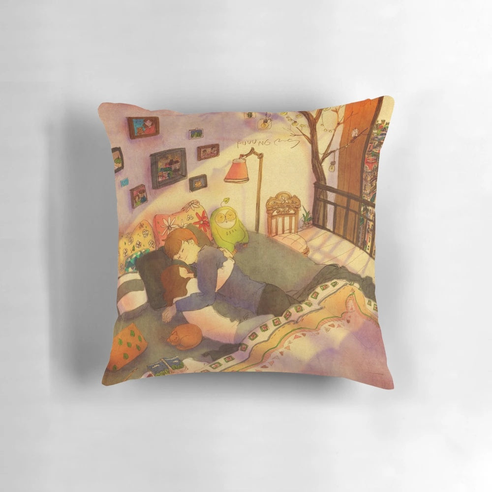 Puuung Illustration No. 197 Pillow - A Cozy, Romantic Accent Piece for Aesthetic Happy Moments