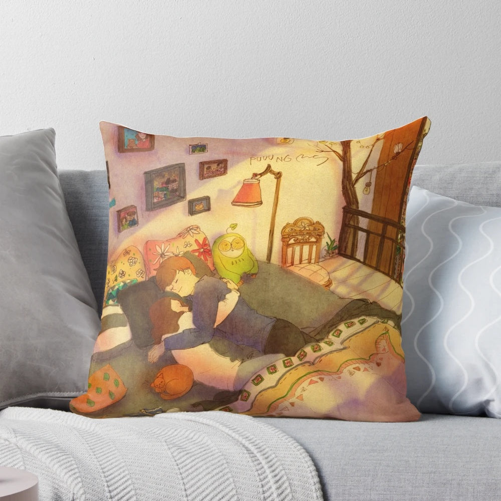 Puuung Illustration No. 197 Pillow - A Cozy, Romantic Accent Piece for Aesthetic Happy Moments