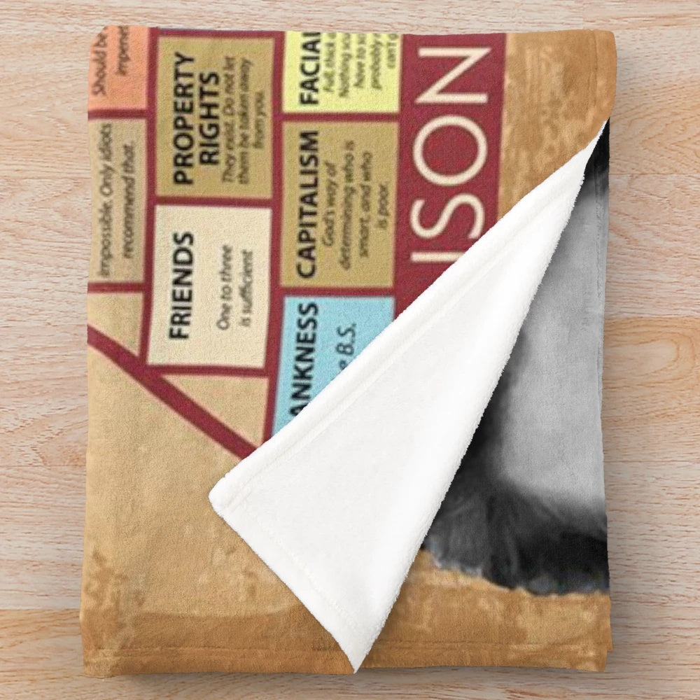 Ron Swanson themed plush blanket with Parks and Recreation design