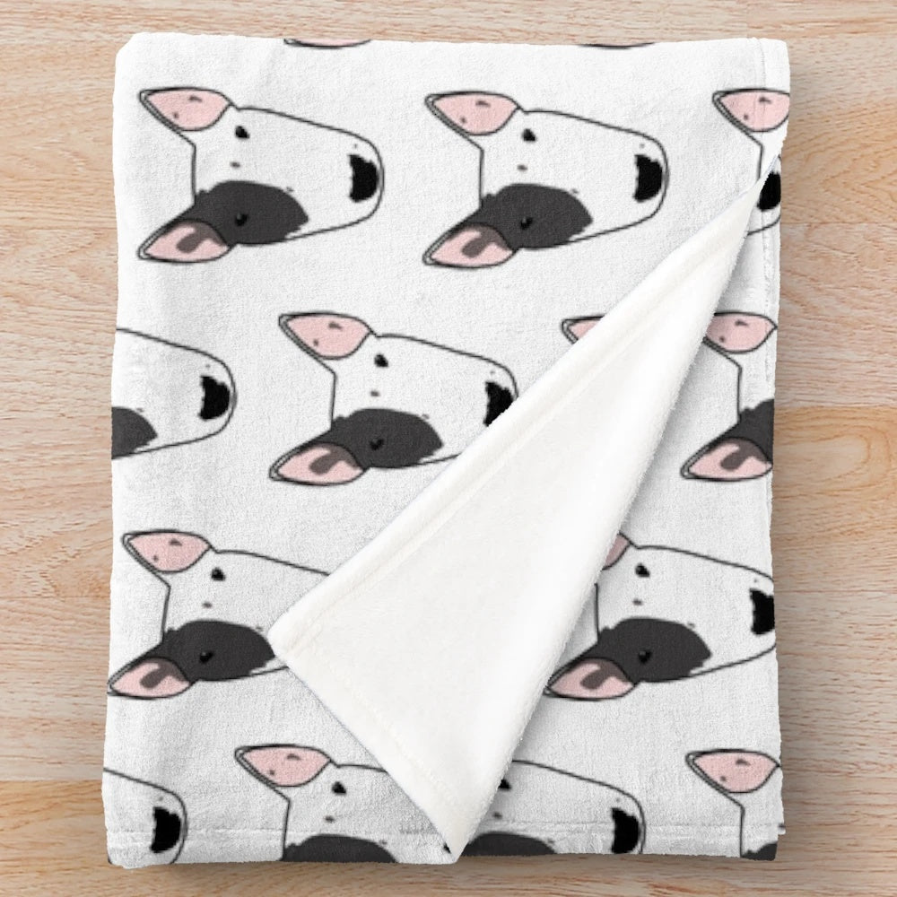 Soft and cuddly plush blanket featuring a bull terrier dog design