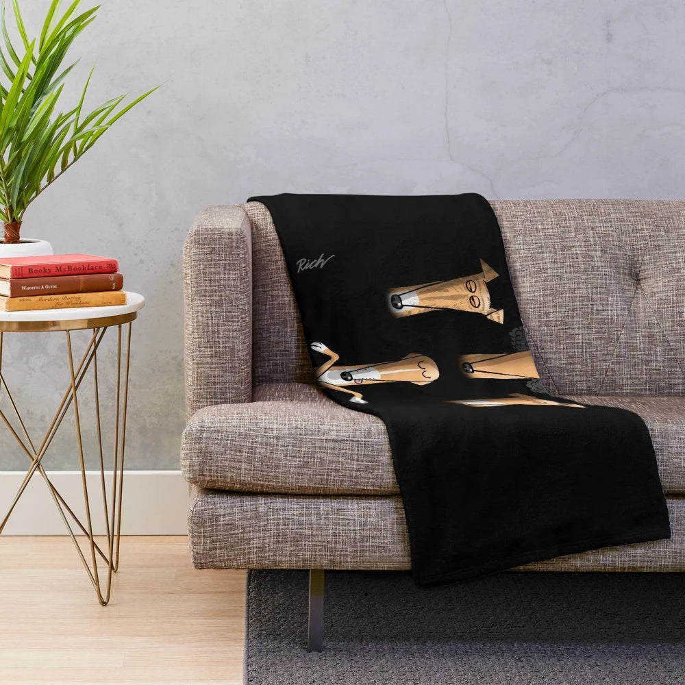 Roohemian Rhapsody plush blanket featuring different dog breeds