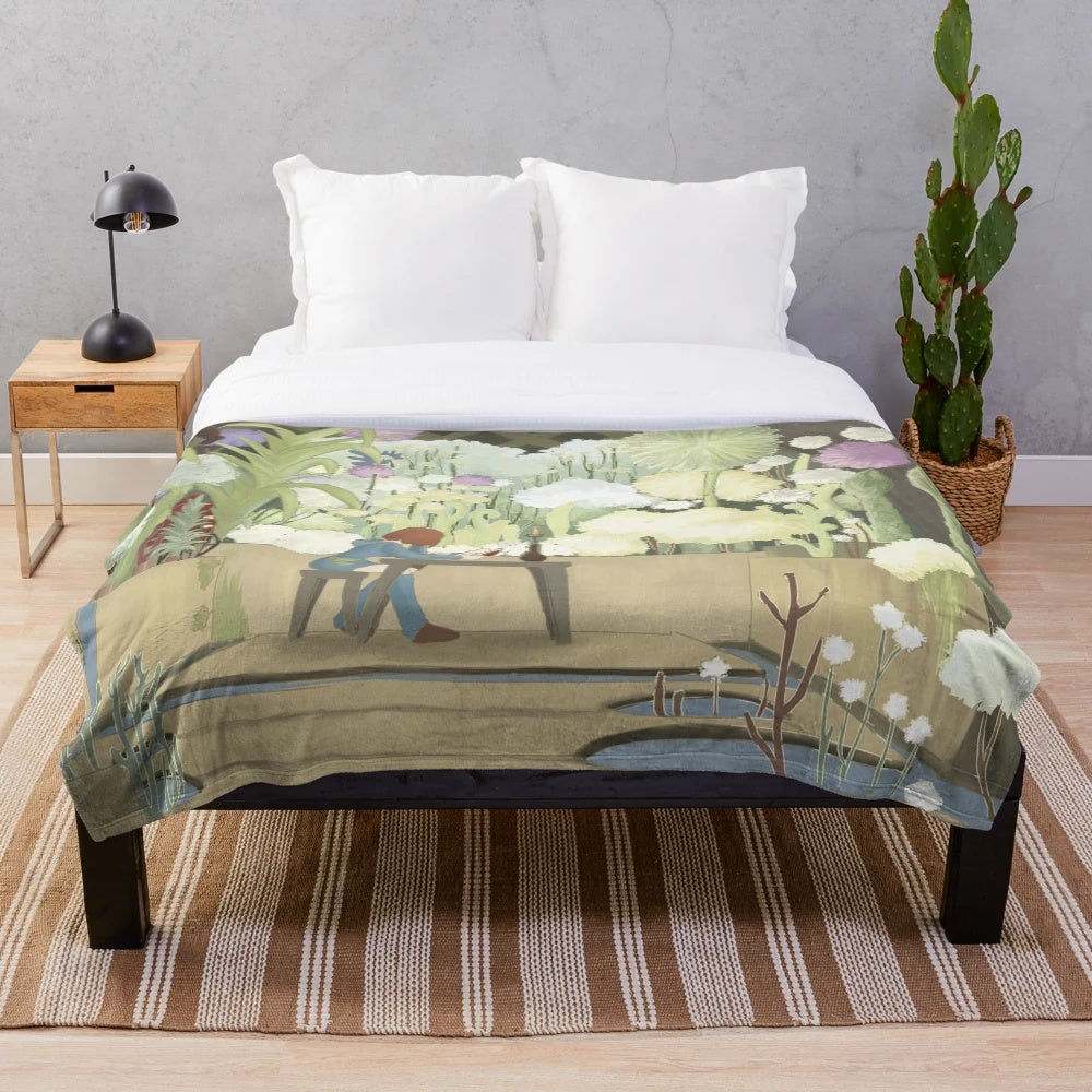 Soft and comfy plush blanket with an anime-inspired design featuring giant plants