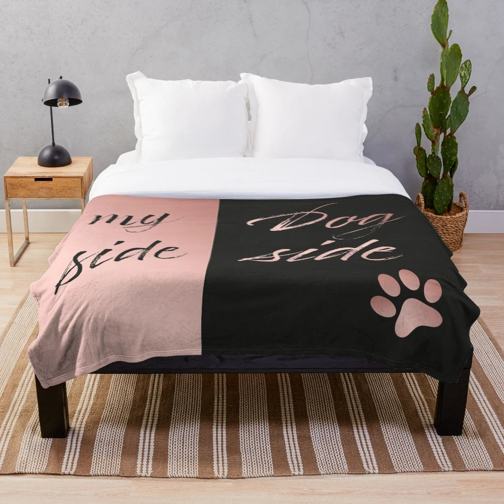 Soft and Plush Rose Gold Dog Paw Print Blanket