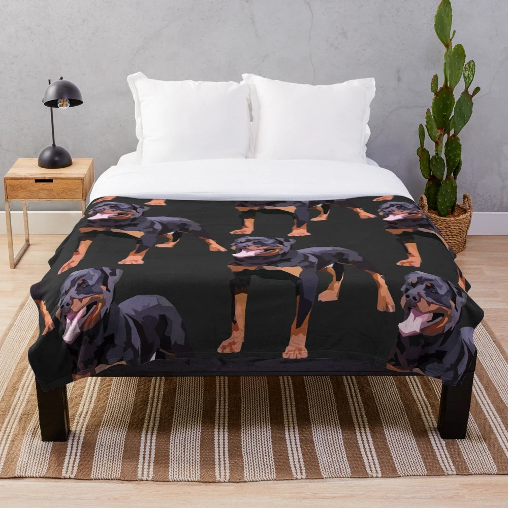 Rottweiler plush blanket in black and tan colors