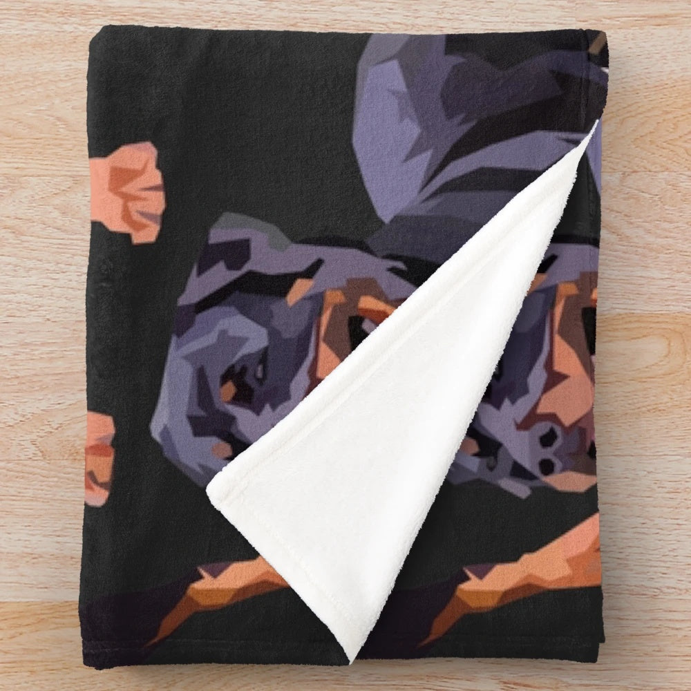 Rottweiler plush blanket in black and tan colors