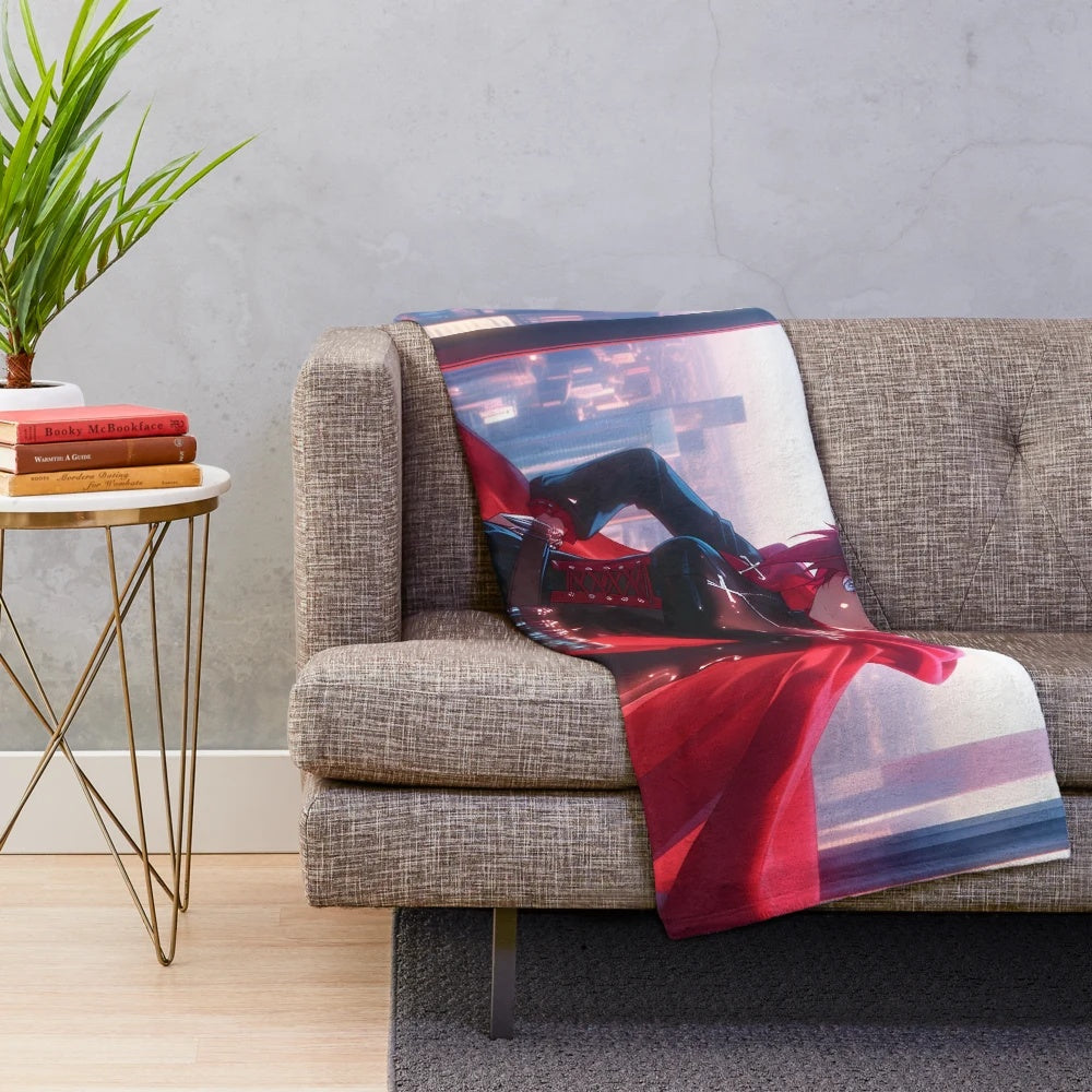 Colorful minimalist plush blanket featuring a fan art design of Ruby Rose from the anime series RWBY
