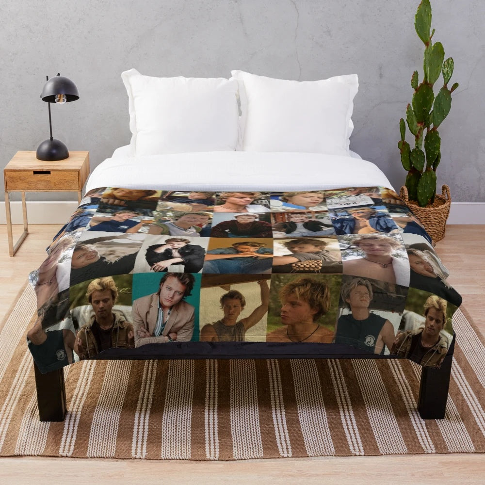 Rudy Pankow Plush Blanket, featuring the character JJ from the Netflix series Outer Banks