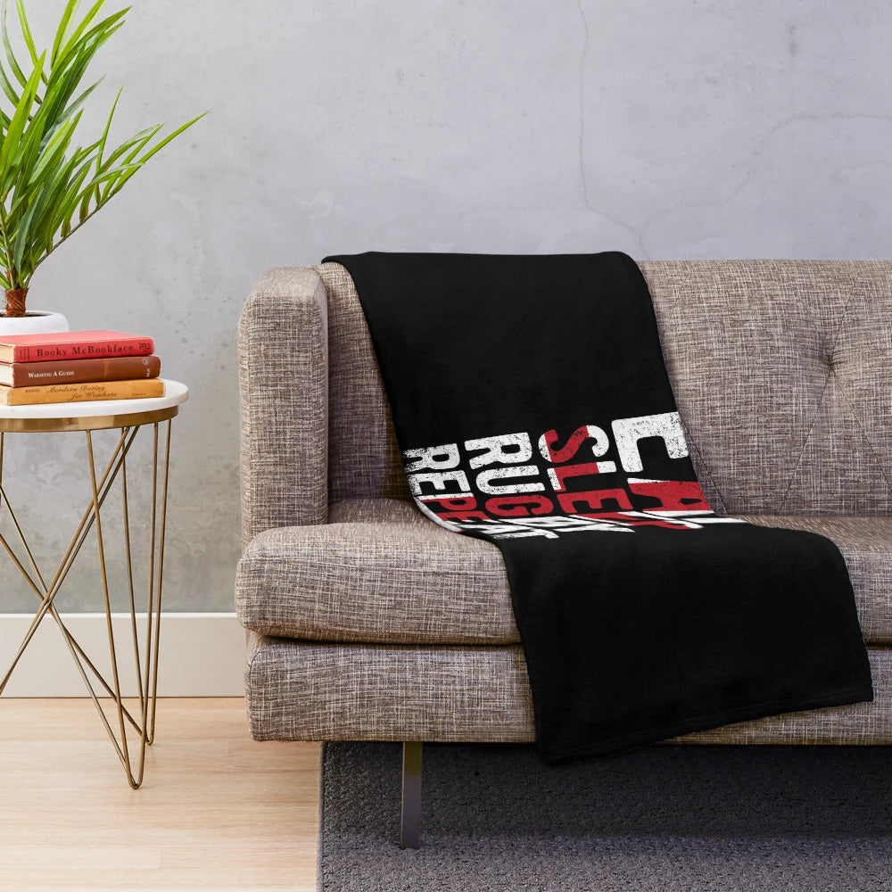 Plush rugby-themed blanket with distressed England flag design