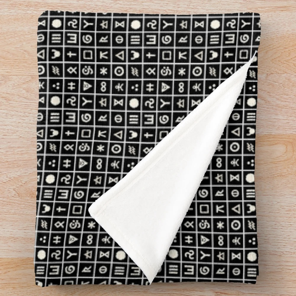 Runic panoply plush blanket featuring fantasy runes and symbols