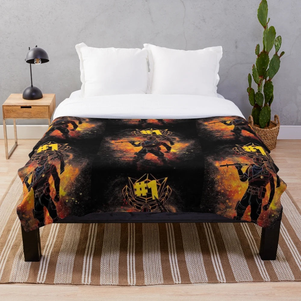 Rust game inspired plush blanket featuring the game's iconic logo and design