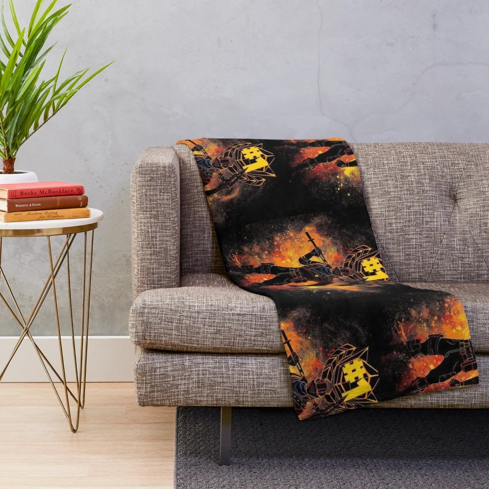 Rust game inspired plush blanket featuring the game's iconic logo and design