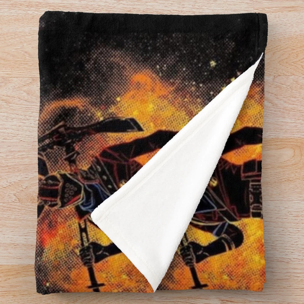 Rust game inspired plush blanket featuring the game's iconic logo and design