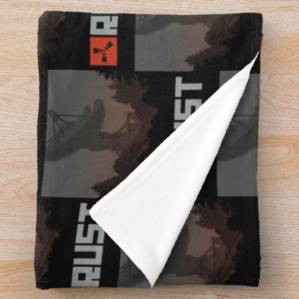 Rust game-inspired plush blanket with gaming design