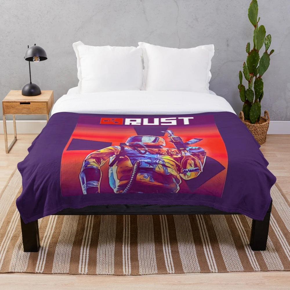 Rust game themed plush blanket for gaming enthusiasts