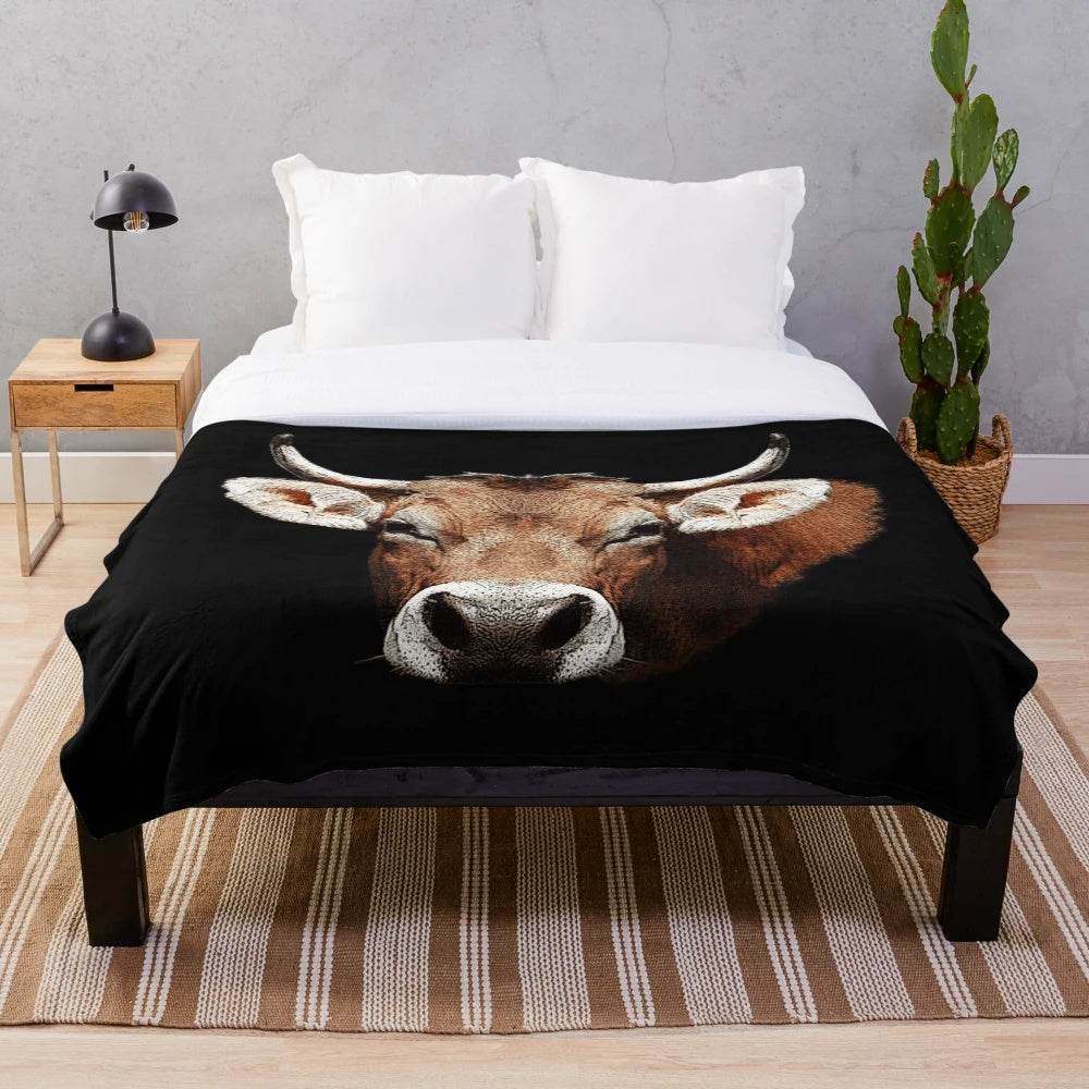 Plush blanket with beautiful cow designs in a rustic country style