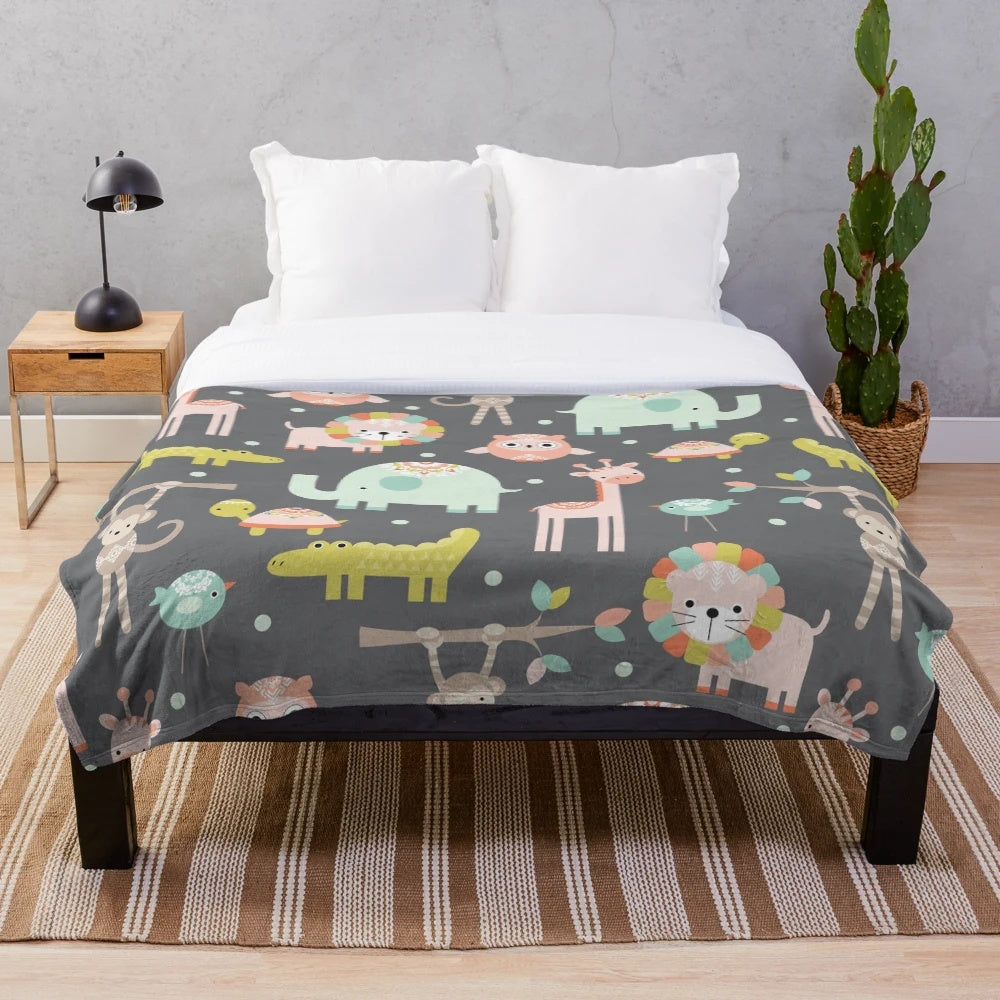 Soft, plush safari animal blanket