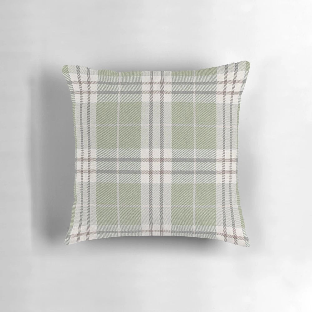 Sage green plaid throw pillow with a relaxed, vintage-inspired design