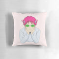 A soft, plush pillow featuring the popular anime character Saiki Kusuo from 'The Disastrous Life of Saiki K.'