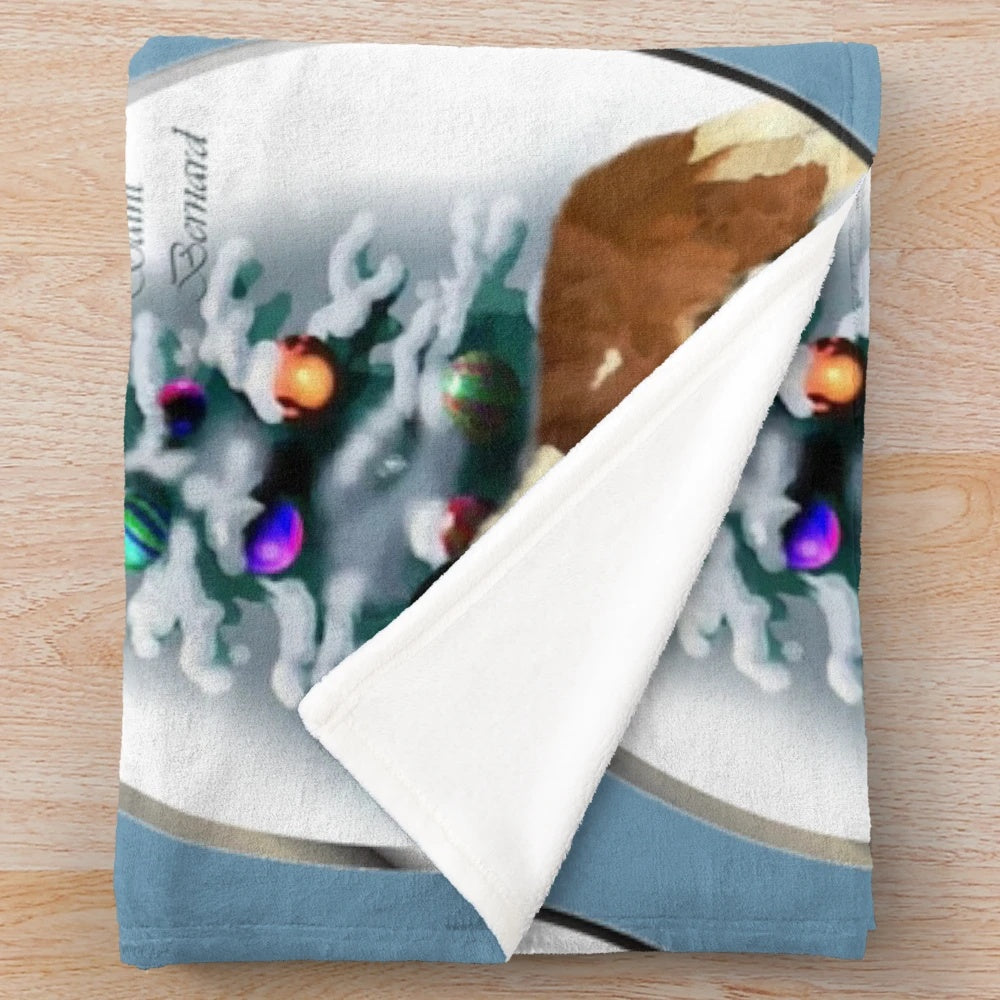 Saint Bernard plush blanket with Christmas wreath