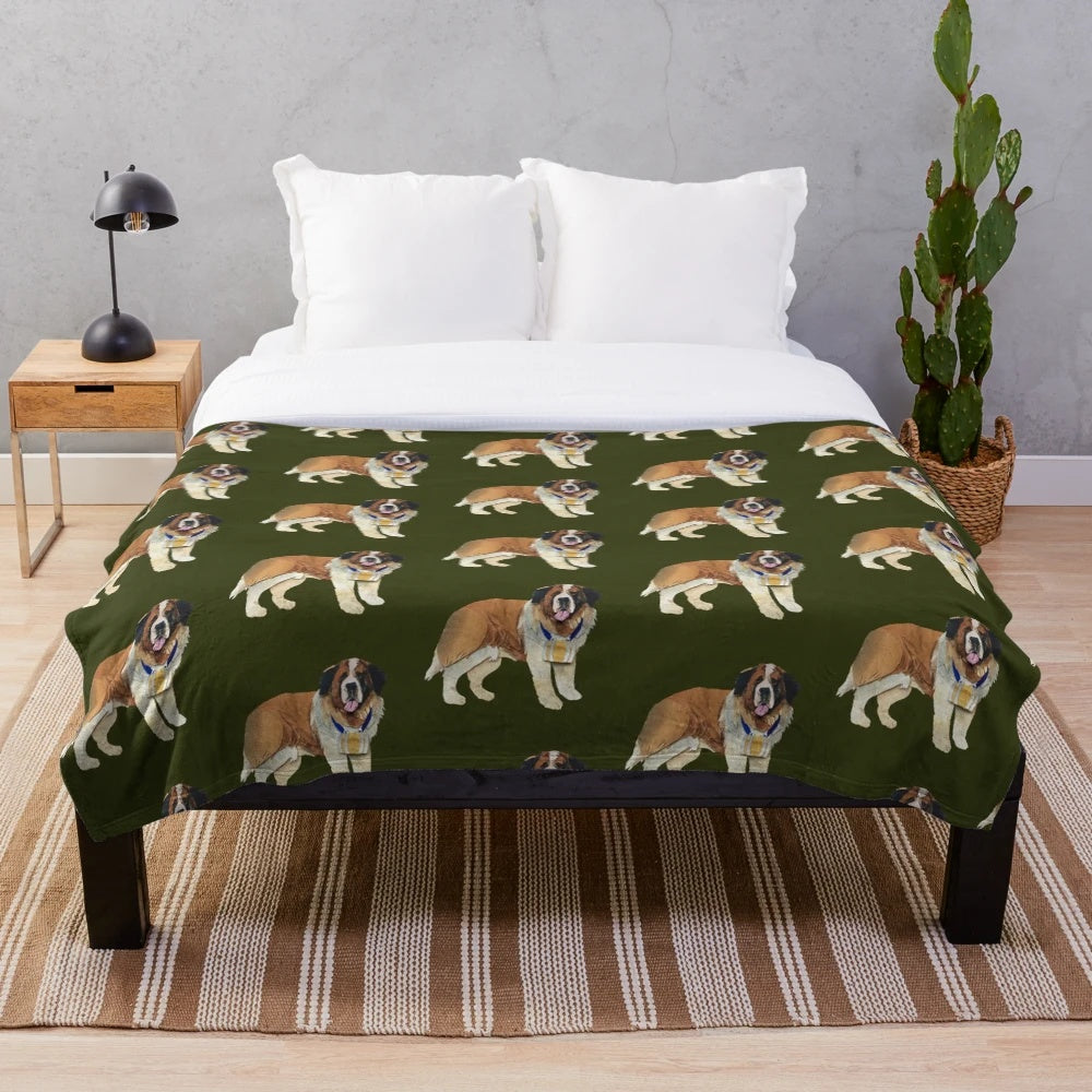 Saint Bernard-inspired plush blanket featuring a realistic, collage-style design