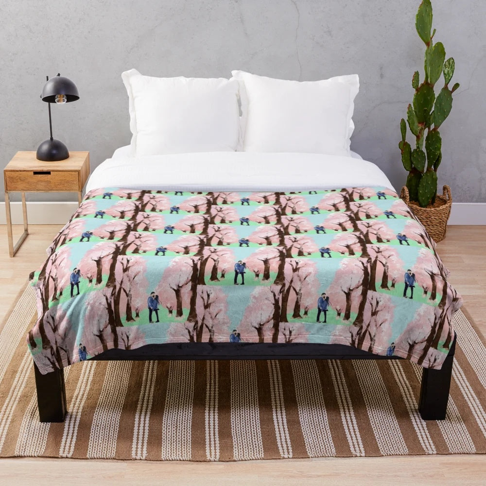 Soft and plush sakura/cherry blossom blanket