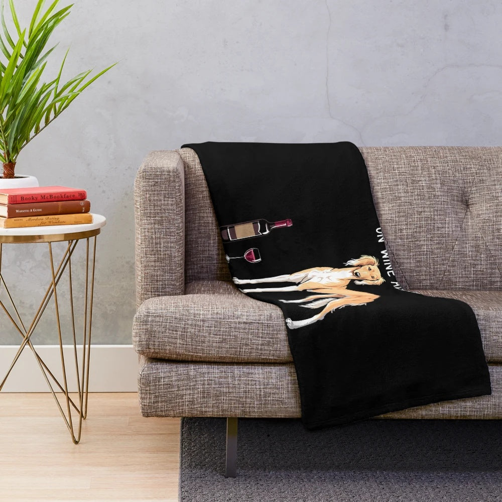 Adorable Saluki dog plush blanket with funny wine art design