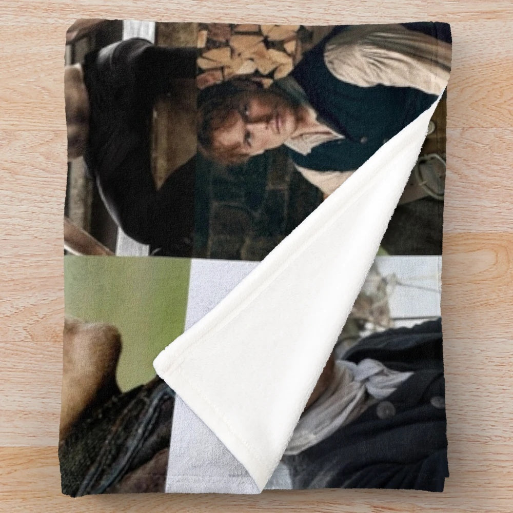 Soft and plush blanket featuring Sam Heughan's character Jamie Fraser from the Outlander series
