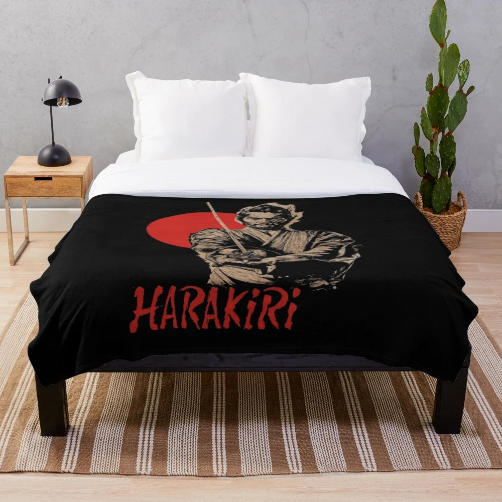 Plush blanket with Japanese cinema harakiri design