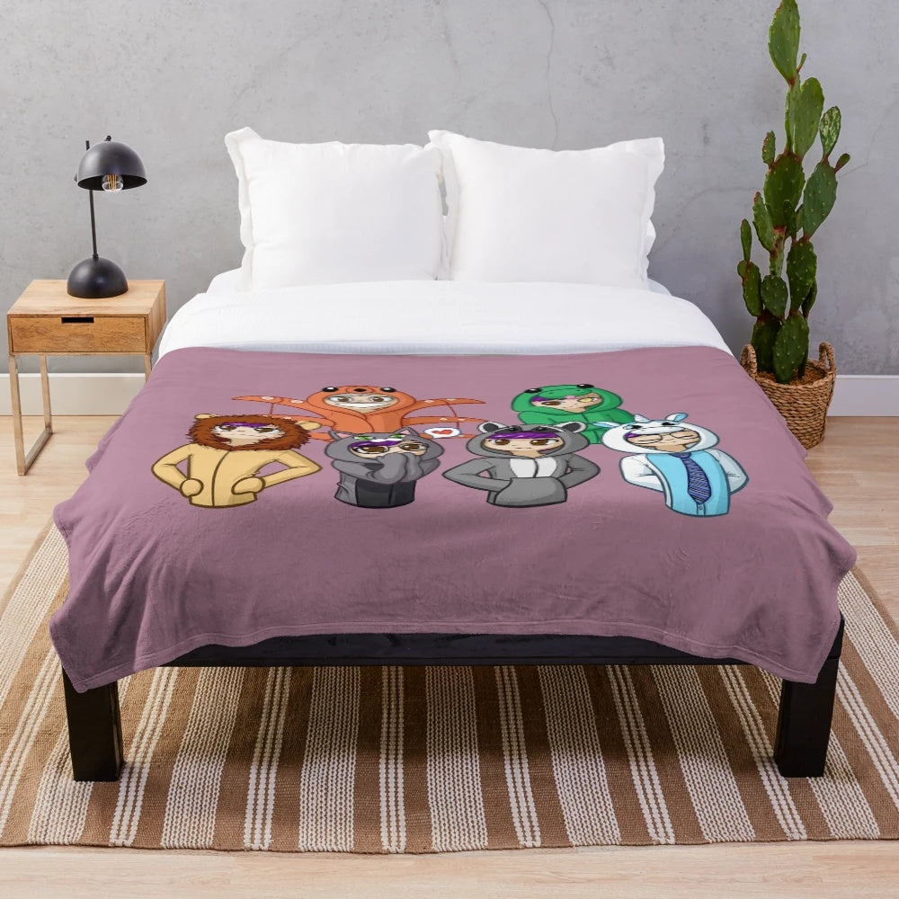 Sanders Sides-themed plush blanket with cartoon character designs