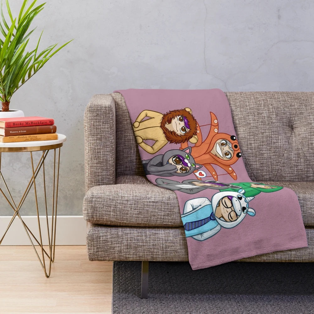 Sanders Sides-themed plush blanket with cartoon character designs