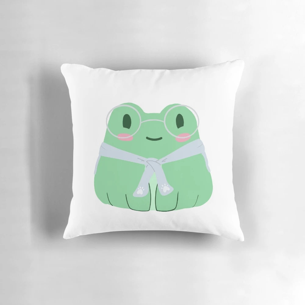 Soft, huggable plush pillow featuring Patton, the 'Sanders Sides' character representing morality, in the shape of a friendly frog.