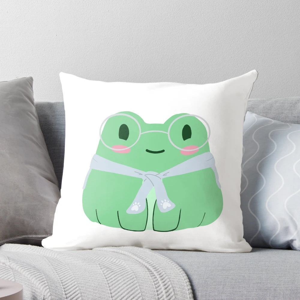 Soft, huggable plush pillow featuring Patton, the 'Sanders Sides' character representing morality, in the shape of a friendly frog.